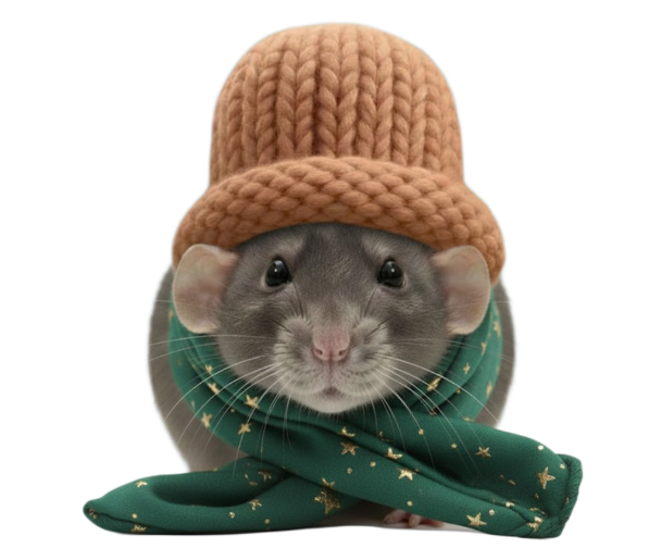 Benny with his cozy beanie and green scarf